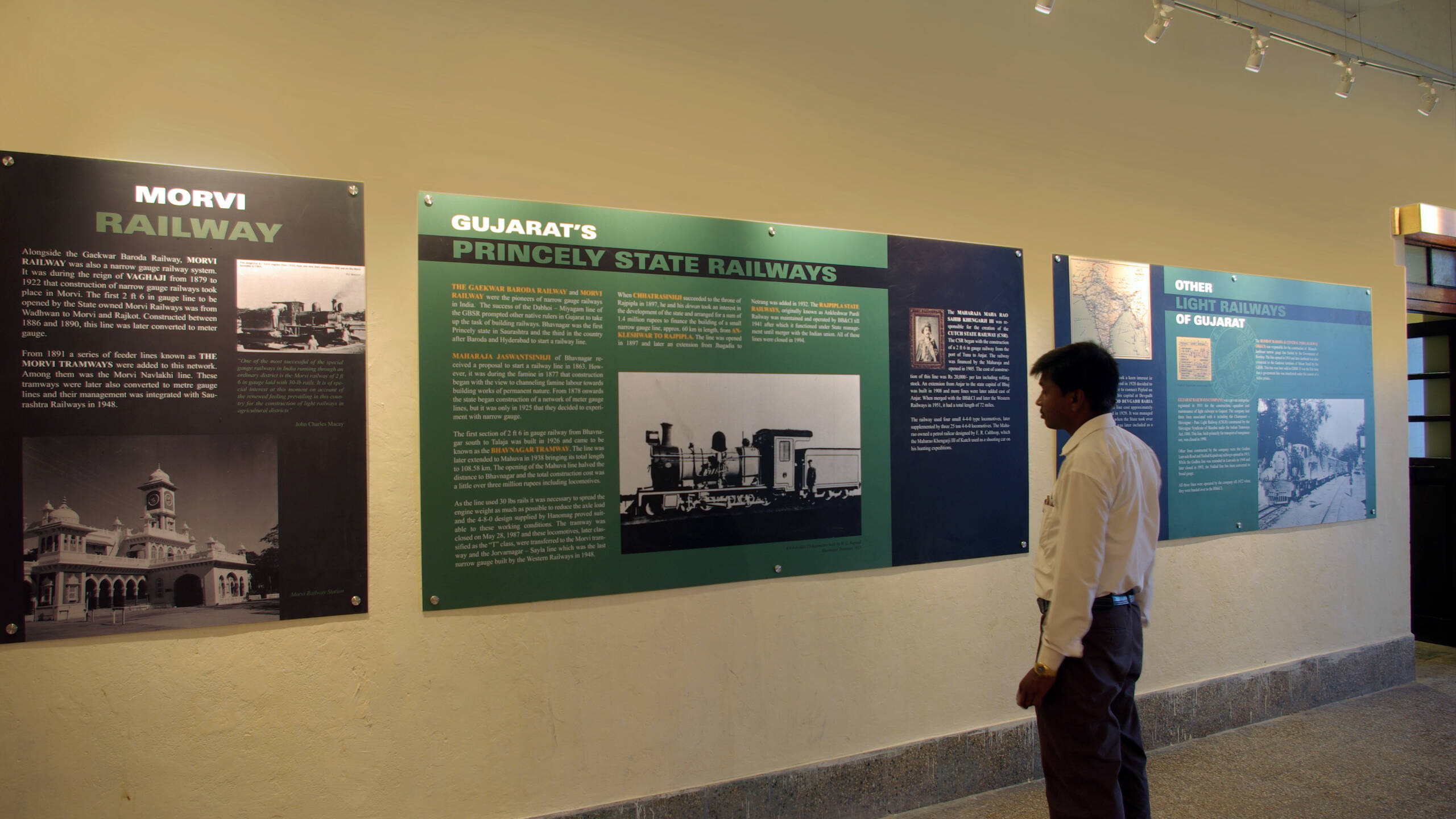 A visitor reading Interpretation Panel at Railway Museum, Pratapnagar