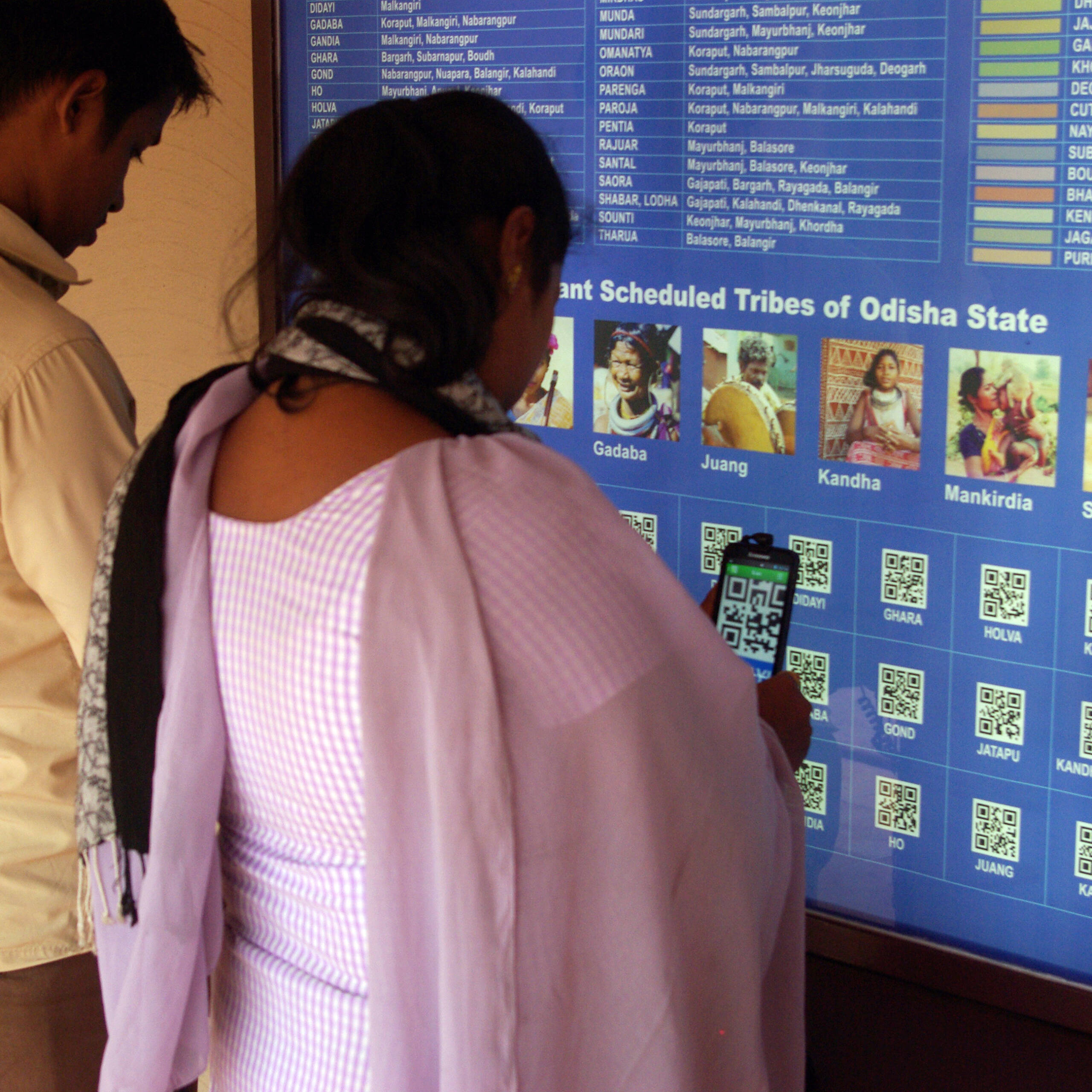 Visitors using QR code driven Interactive Map at Odisha State Tribal Museum