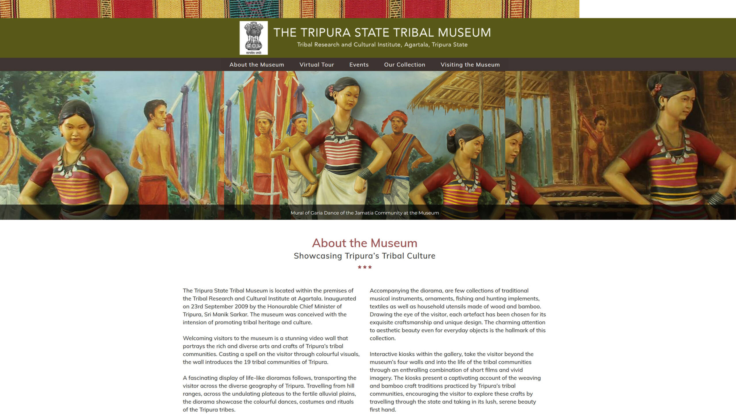 Home page of the website of The Tripura State Tribal Museum
