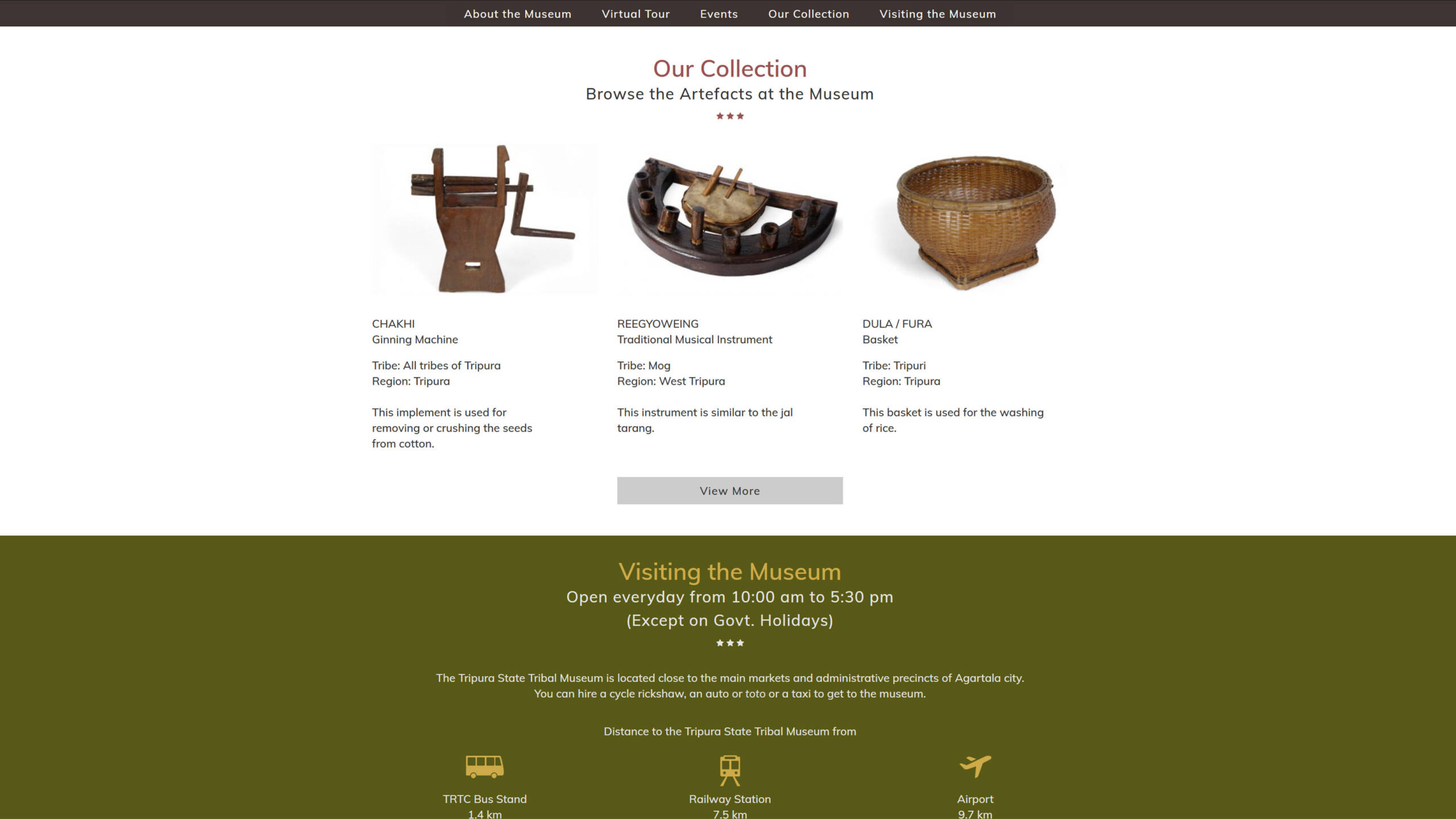 Shortcut to Our Collection page of the website of The Tripura State Tribal Museum