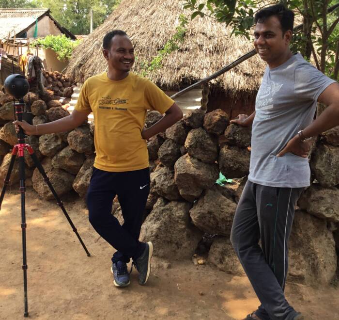 Lokesh and Pramod sharing a lighter moment during the video production of immersive experiences for Odisha State Tribal Museum